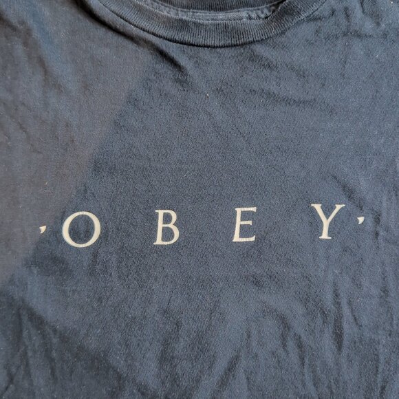 Obey Men's Black T-Shirt Minimal Spellout Graphic Print, Size Small - Picture 3 of 7